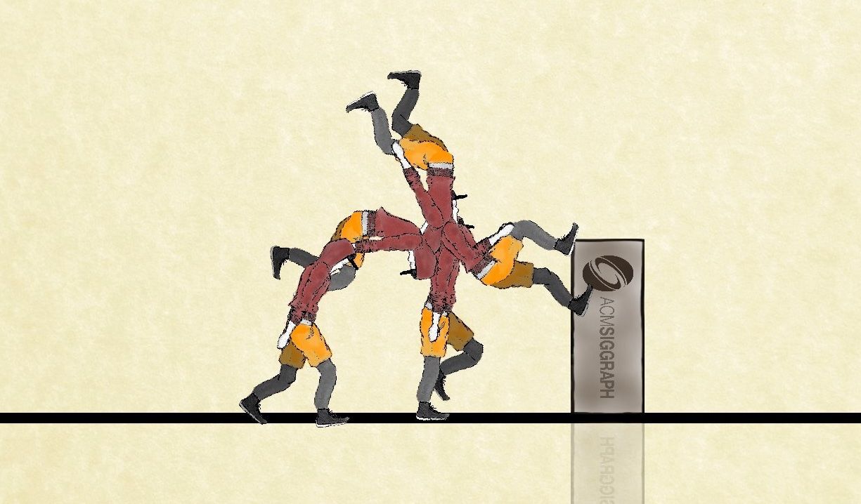 Simulated human doing a backflip