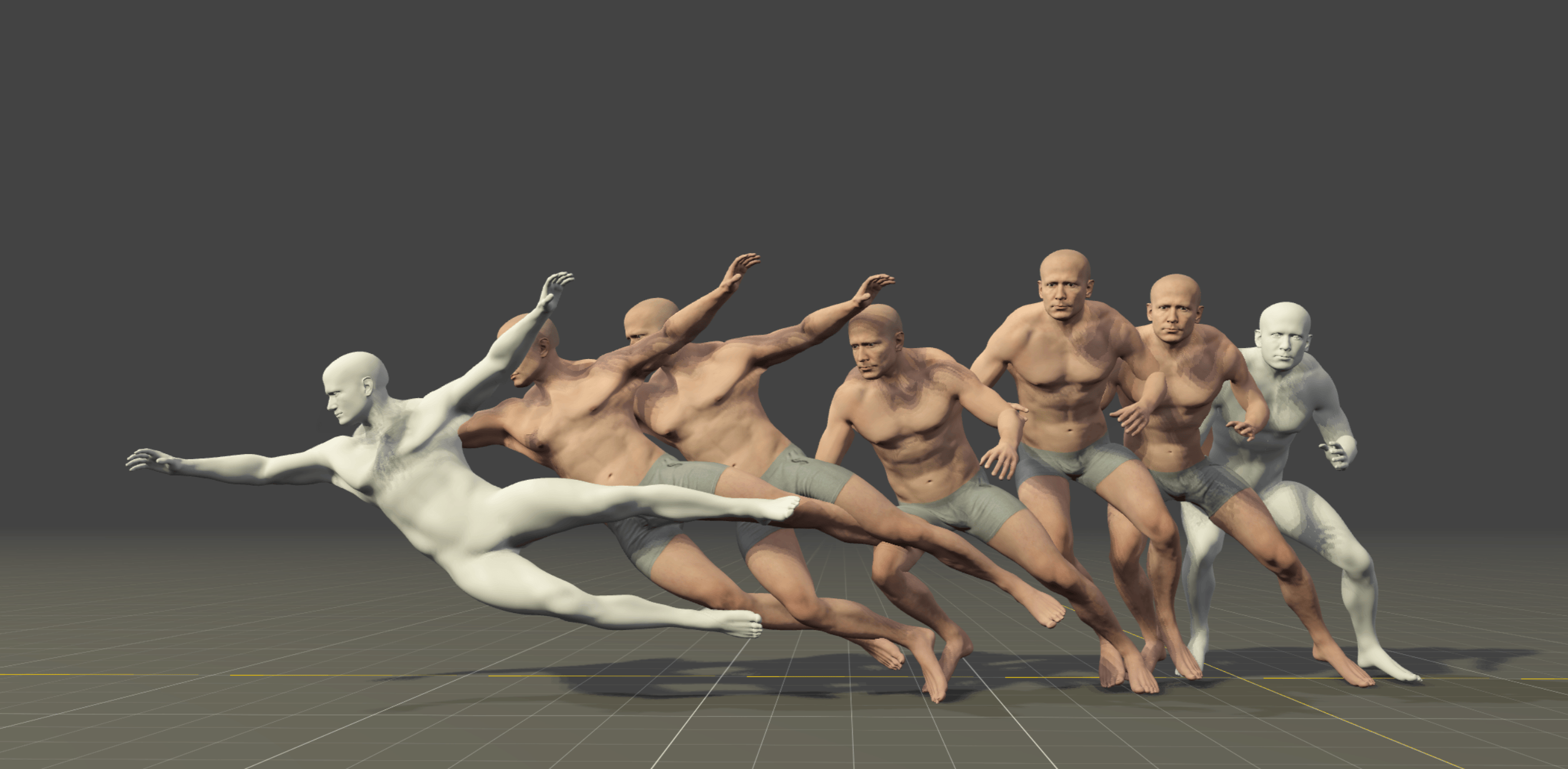 Simulated human performing a diving save goalkeeper motion